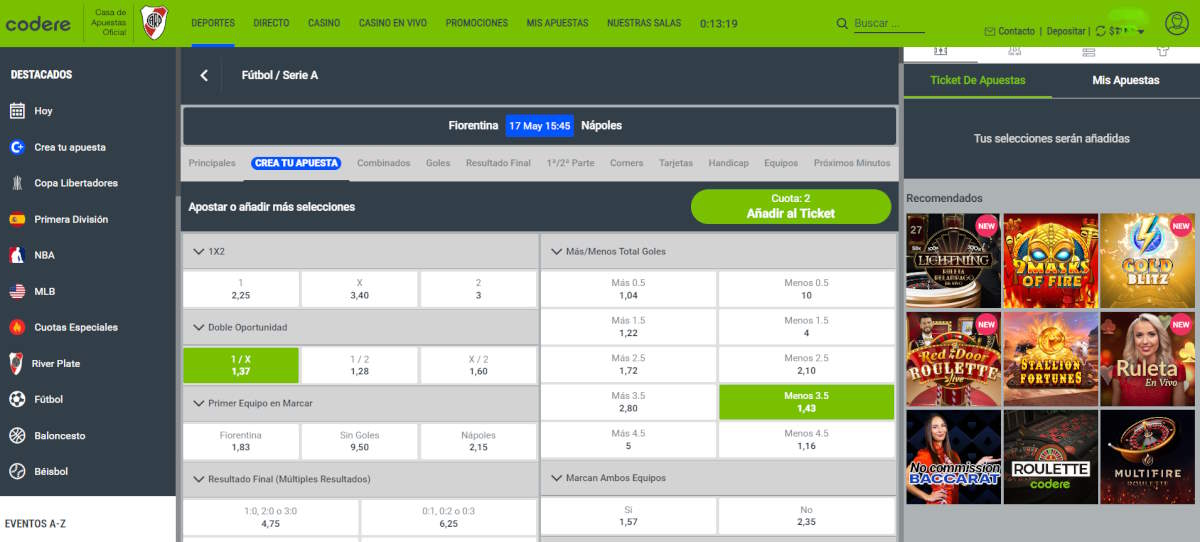 Crea tu apuesta en Codere – Paso 3